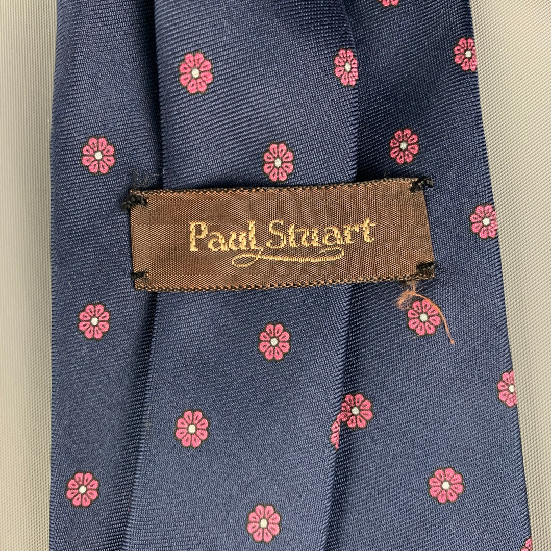 PAUL STUART Navy Pink Floral Silk Tie