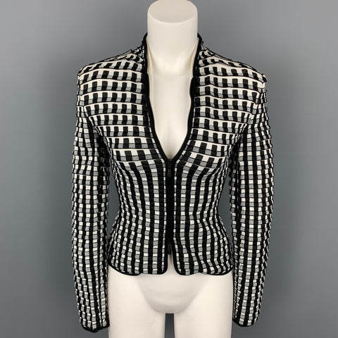 GIORGIO ARMANI Talla 0 Blazer de mezcla de viscosa texturizada en blanco y negro