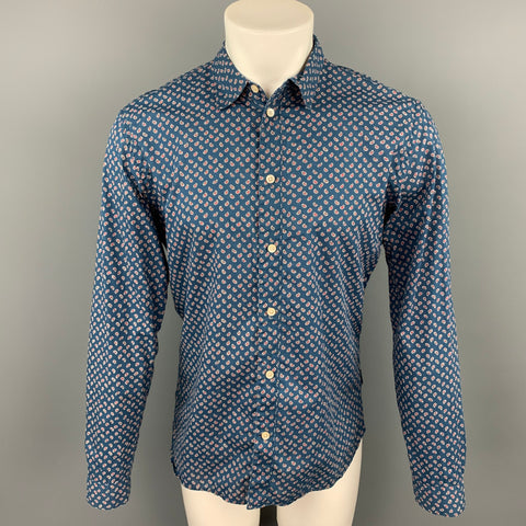 PAUL SMITH JEANS Tailored Fit Size M Blue Paisley Cotton Button Up Long Sleeve Shirt