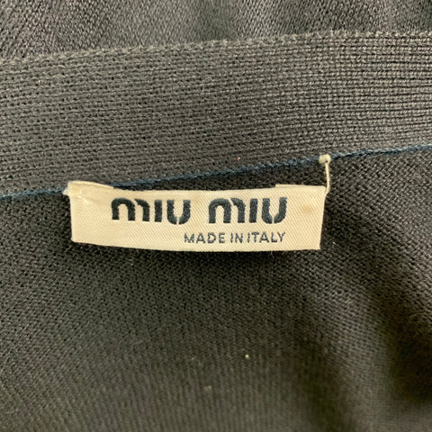 MIU MIU Size 4 Black Cotton Payette Sequin Belted Cardigan
