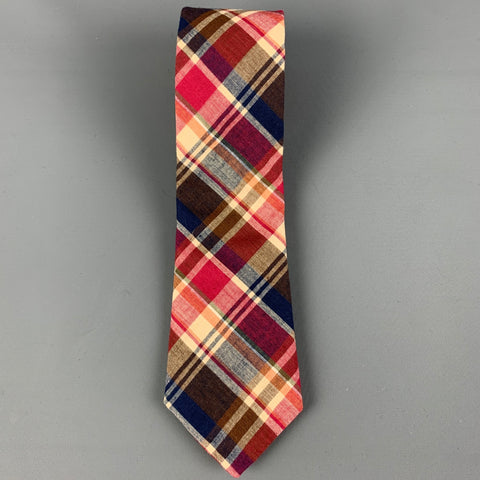BLADE+BLUE Burgundy Cream Plaid Cotton Tie