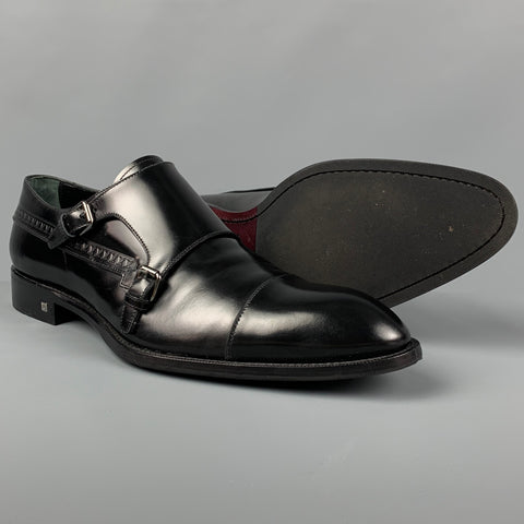 LOUIS VUITTON Size 11 Black Leather Double Monk Strap Loafers