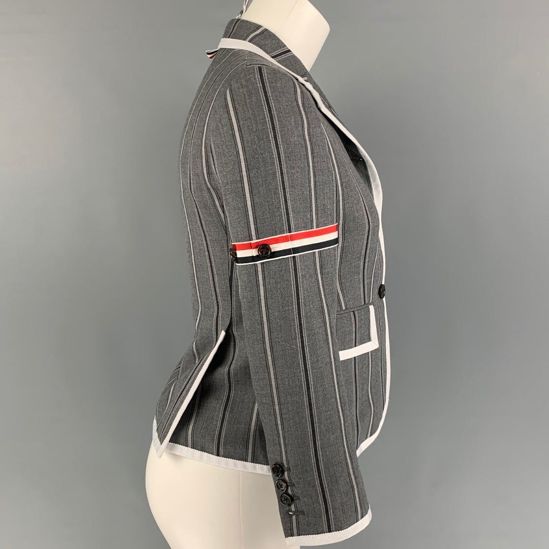 THOM BROWNE Size 2 Gray Charcoal Wool Stripe Cropped Jacket