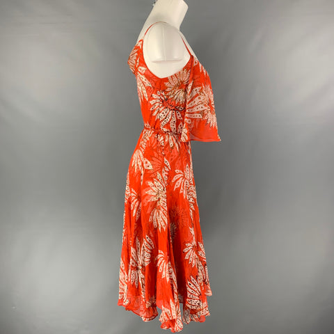 DIANE VON FURSTENBERG Vestido cruzado floral de seda naranja y crema talla 4
