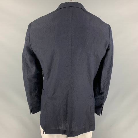 MONTEDORO Chest Size 44 Navy Blue Wool &  Flax Notch Lapel Sport Coat