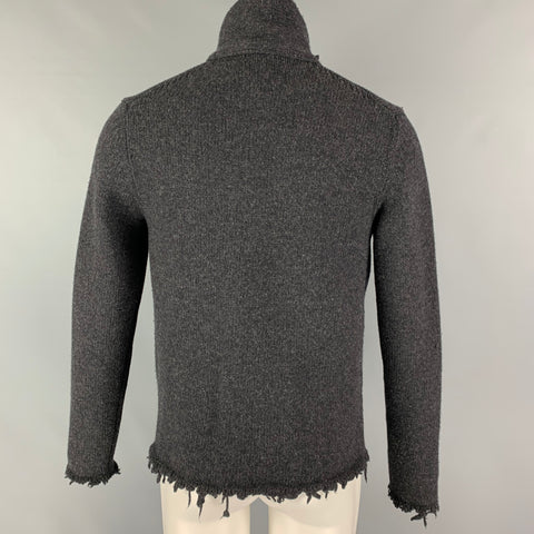 YVES SAINT LAURENT Size S Charcoal Wool Hook Eye Closure Frayed Hem Cardigan
