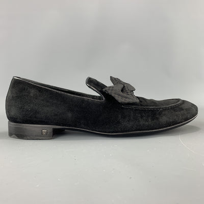 LOUIS VUITTON Size 9 Black Suede Slip On Bow Loafers