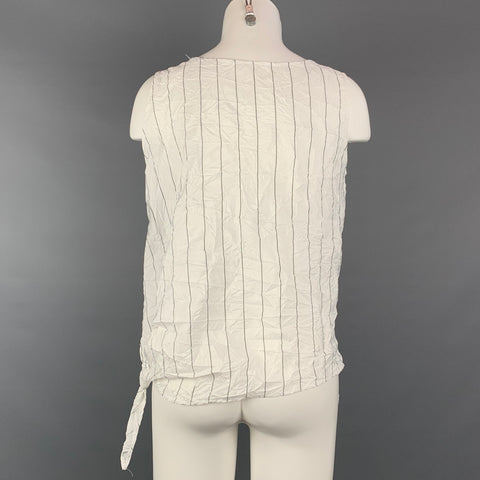 HEYDARI Size S White & Black Stripe Wrinkled Polyester T-shirt
