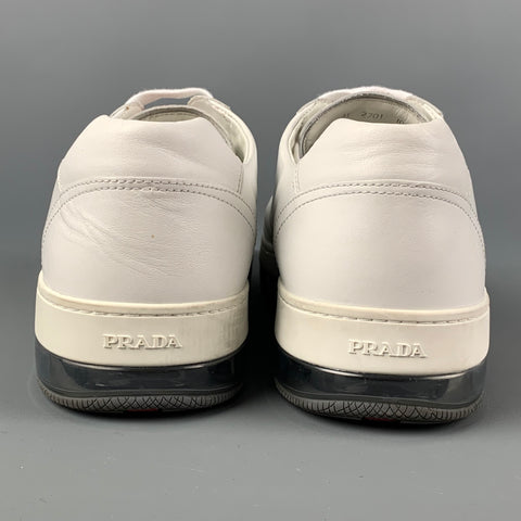 PRADA Size 11.5 White Leather Lace Up Sneakers