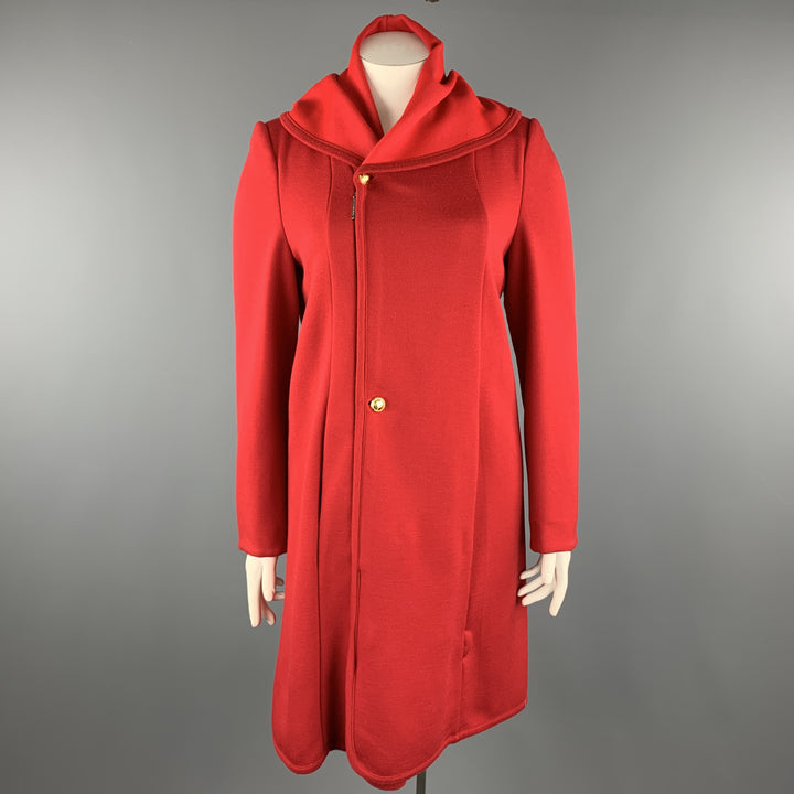 GIORGIO ARMANI Taille 12 Manteau rouge à col rond et bouton zippé