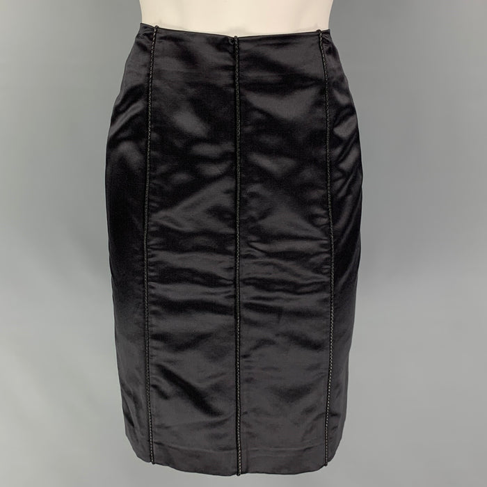 BOTTEGA VENETA Size 4 Black Cotton Silk Pencil Skirt