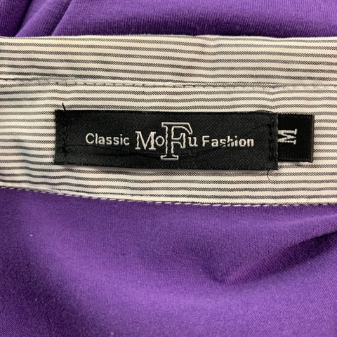 MOFU FASHION Size M Purple White Mixed Fabrics Short Sleeve Shirt