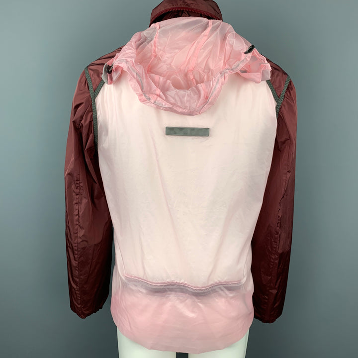 PRADA SPORT Size 40 Burgundy & Pink Color Block Nylon Hooded Jacket