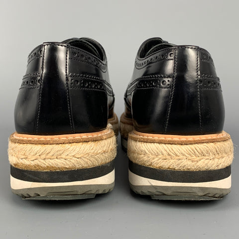 PRADA Size 10 Black Perforated Leather Platform Lace Up Shoes