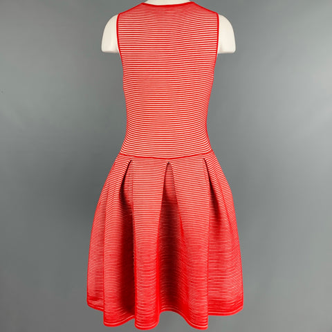 EMPORIO ARMANI Size 6 Red White Viscose Blend Stripe Pleated Dress