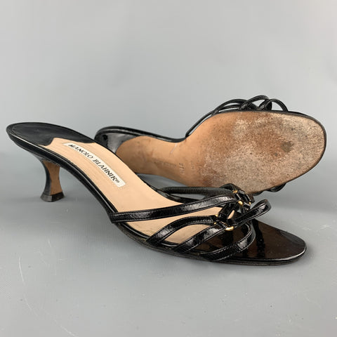 MANOLO BLAHNIK Talla 7.5 Sandalias con tiras de charol negro