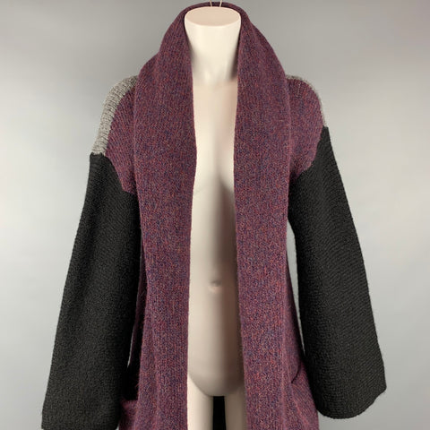 ROBERTA ROLLER RABBIT Taille S Bourgogne &amp;Gris Tricoté Color Block Alpaga / Manteau à capuche en nylon