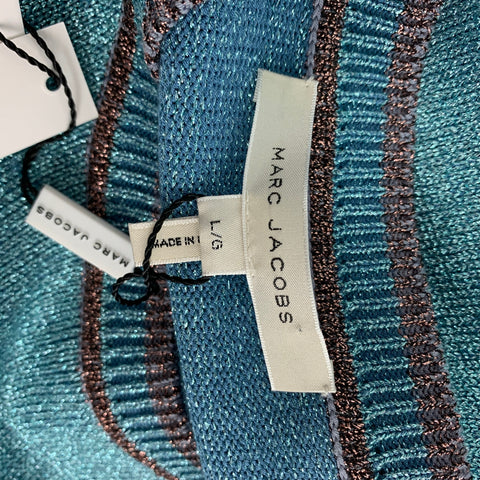 MARC JACOBS Size L Blue Metallic Viscose Blend Short Sleeve Pullover