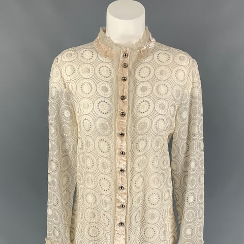 MARC JACOBS x BERGDORF GOODMAN Talla 6 Blusa con cuello Nehru bordada de seda beige