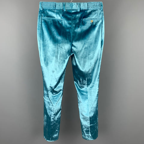 GUCCI Size 32 Light Blue Velvet Button Fly Dress Pants