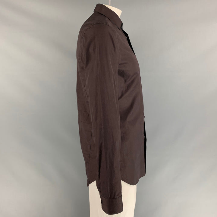 CALVIN KLEIN COLLECTION Size L Solid  Brown  Cotton Snaps  Long Sleeve Shirt