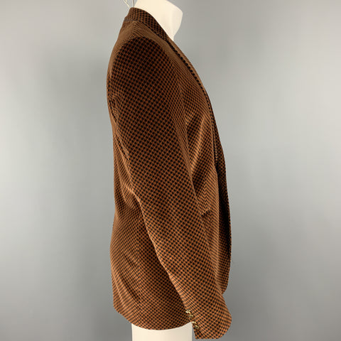 DOLCE & GABBANA Size 39 Black & Copper Houndstooth Velvet Sport Coat