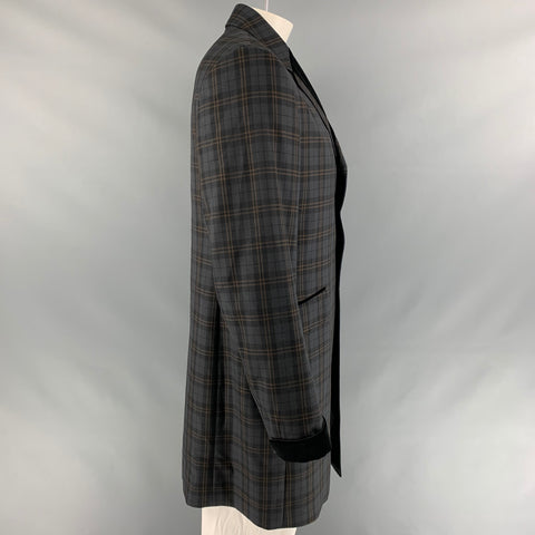 PS by PAUL SMITH Size XL Charcoal Plaid Wool Notch Lapel Coat