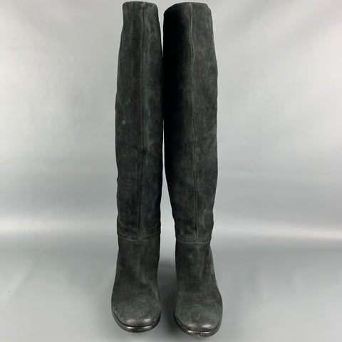 PREMIATA Size 7.5 Black Suede Knee High Boots