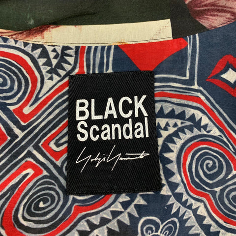 YOHJI YAMAMOTO BLACK SCANDAL Size XL Multi-Color Print Cupro Tencel Tunic Long Sleeve Shirt