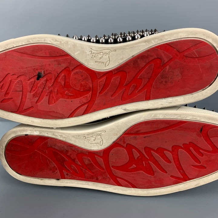 CHRISTIAN LOUBOUTIN Size 10 Black White Leather Louis All Over Spikes High Top Sneakers