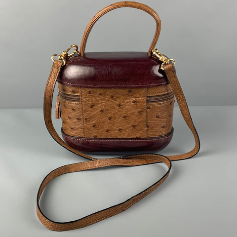 SCUOLA DEL CUOIO Cognac Burgundy Calfskin Ostrich Handbag