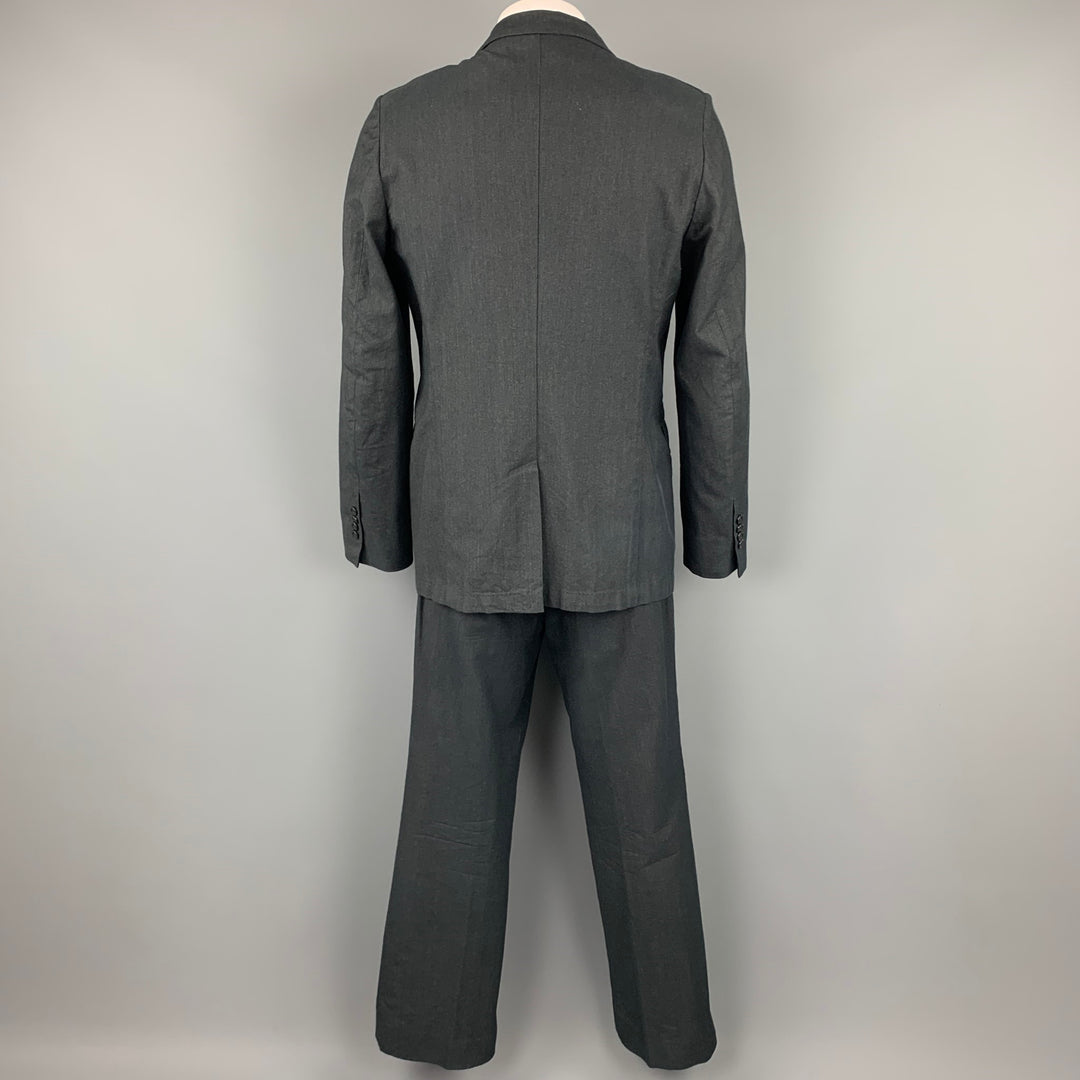DRIES VAN NOTEN Size 44 Regular Charcoal Cotton / Wool Peak Lapel Suit