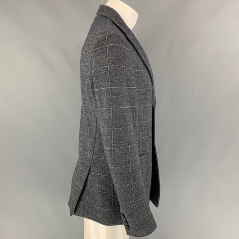 PORTS 1961 Size S Grey & Cream Window Pane Wool Blend Double Breasted Jacket