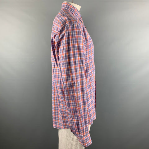 FACONNABLE Size XXL purple Orange Checkered Cotton Long Sleeve Shirt
