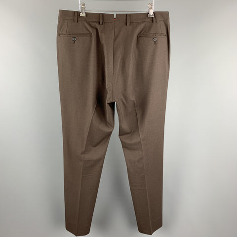 ISAIA Talla 38 Pantalón de vestir de lana marrón con cremallera y lengüeta