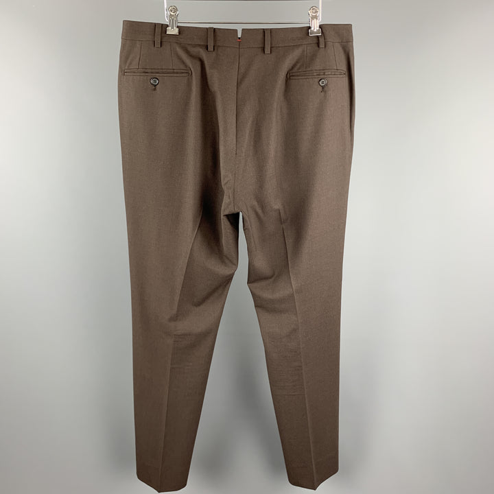 ISAIA Pantalon habillé en laine marron taille 38 avec braguette zippée