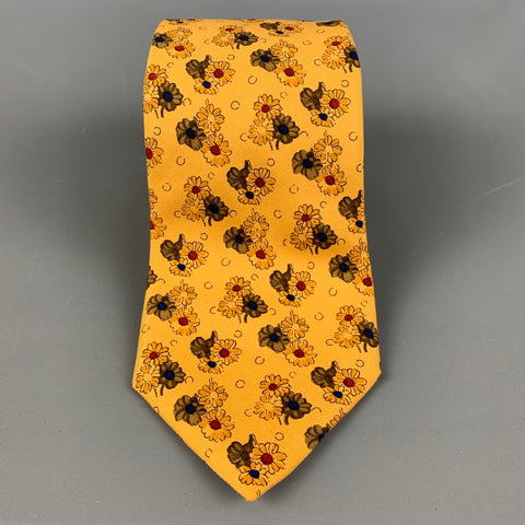 FACONNABLE Yellow Brown Floral Silk Tie