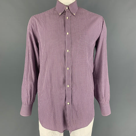 BRUNELLO CUCINELLI Size XL Purple & White Checkered Cotton Long Sleeve Shirt