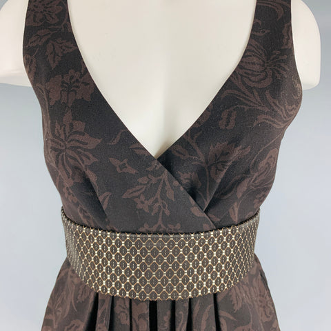 ETRO Size 6 Brown Pleated Sleeveless Dress