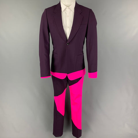 PAUL SMITH Talla 38 Traje con solapa de muesca de nailon y lana en bloques de color morado y rosa