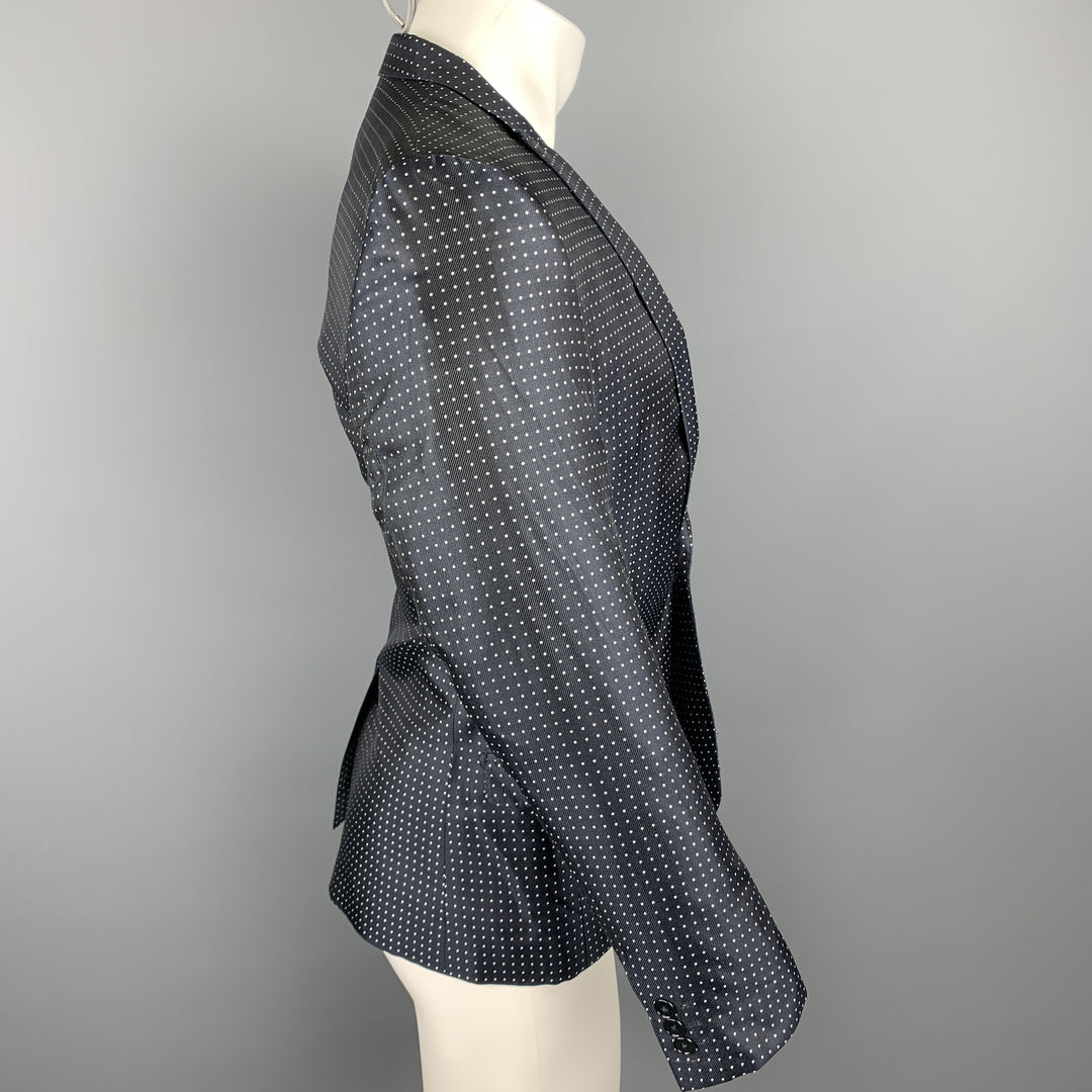 DOLCE & GABBANA Size 36 Navy Dots Silk Peak Lapel Sport Coat