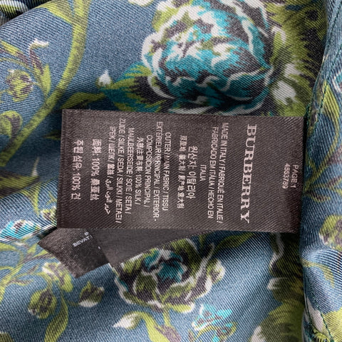BURBERRY Fall 2016 Size L Navy & Green Floral Silk Pajama Long Sleeve Shirt
