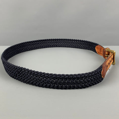 MARTIN DINGMAN Size 34 Navy Brown Woven Embossed Fabric Belt
