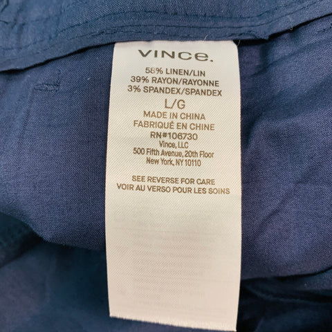 VINCE Pantalones de vestir sin cordones de mezcla de lino azul marino talla L