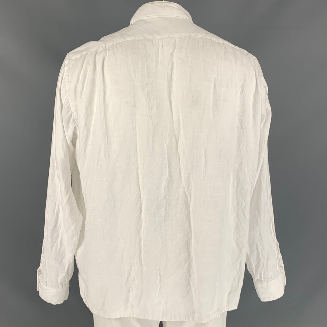 45rpm Size L White Solid Linen Button Up Long Sleeve Shirt