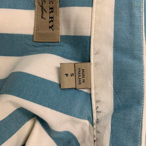 BURBERRY LONDON Size S Blue White Stripe Cotton Short Sleeve Shirt