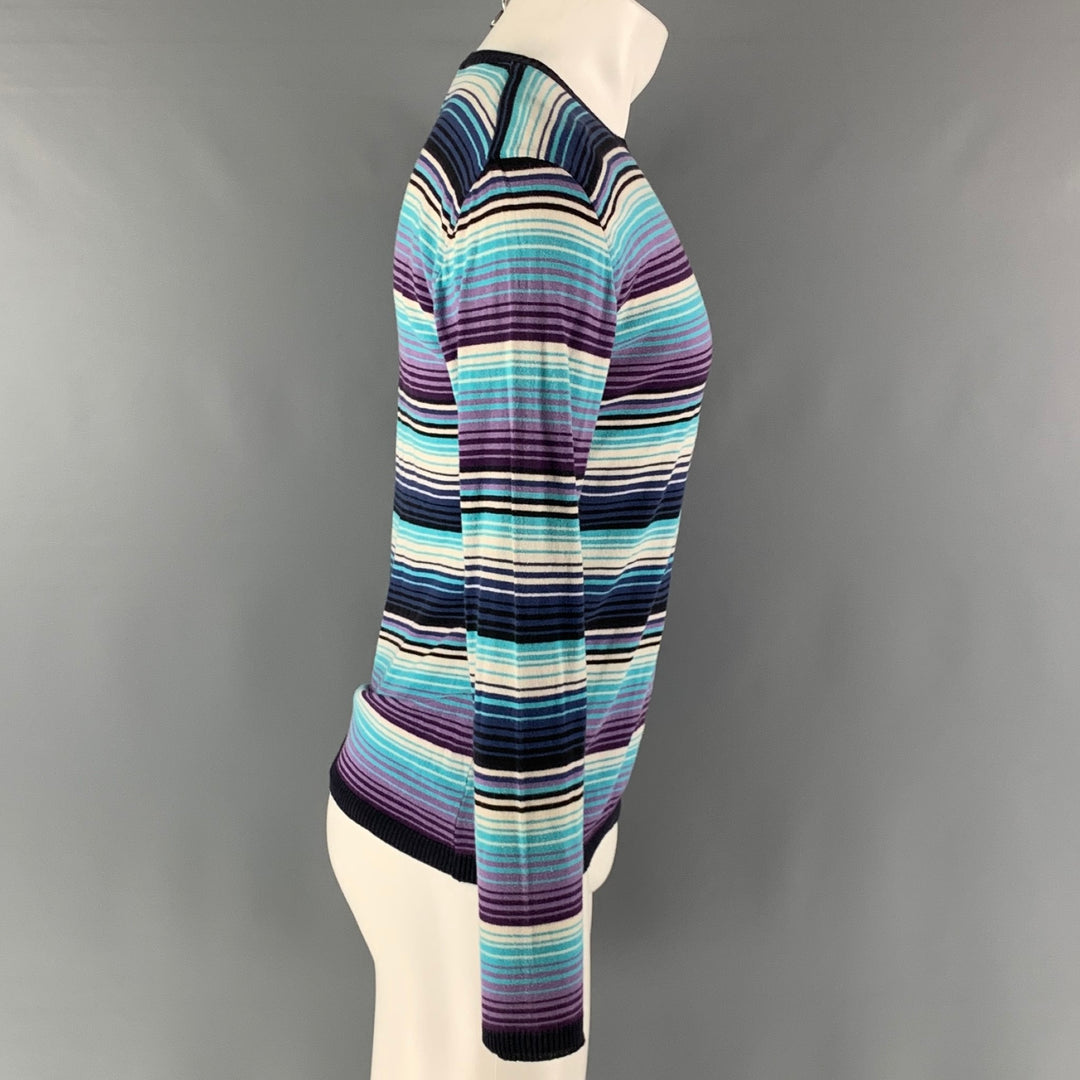 ETRO Size M Purple Blue Stripe Jersey Crew-Neck Pullover