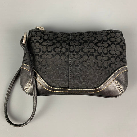 COACH Black Contrast Stitch Nylon Leather Wristlet