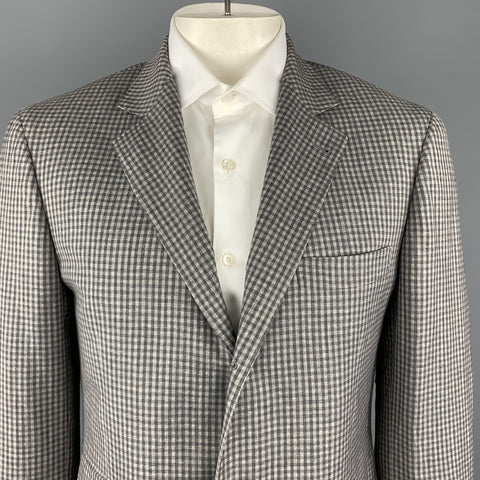 BRUNELLO CUCINELLI Gray Gingham Wool / Linen / Silk Blend Notch Lapel Sport Coat