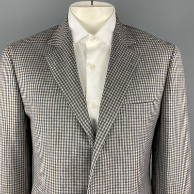BRUNELLO CUCINELLI Gray Gingham Wool / Linen / Silk Blend Notch Lapel Sport Coat